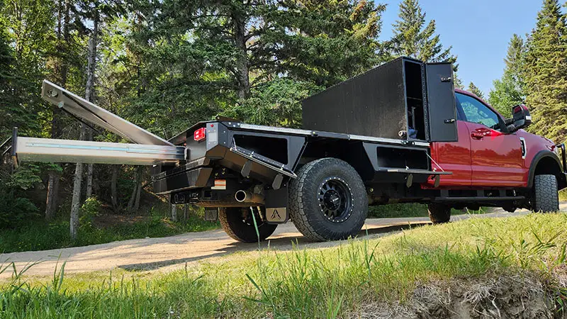 Aluma Tray 8’ aluminum flatbed on truck